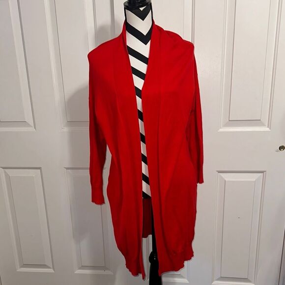 + BERYLL Red Open Front Cashmere Cotton Cardigan - Picture 1 of 6